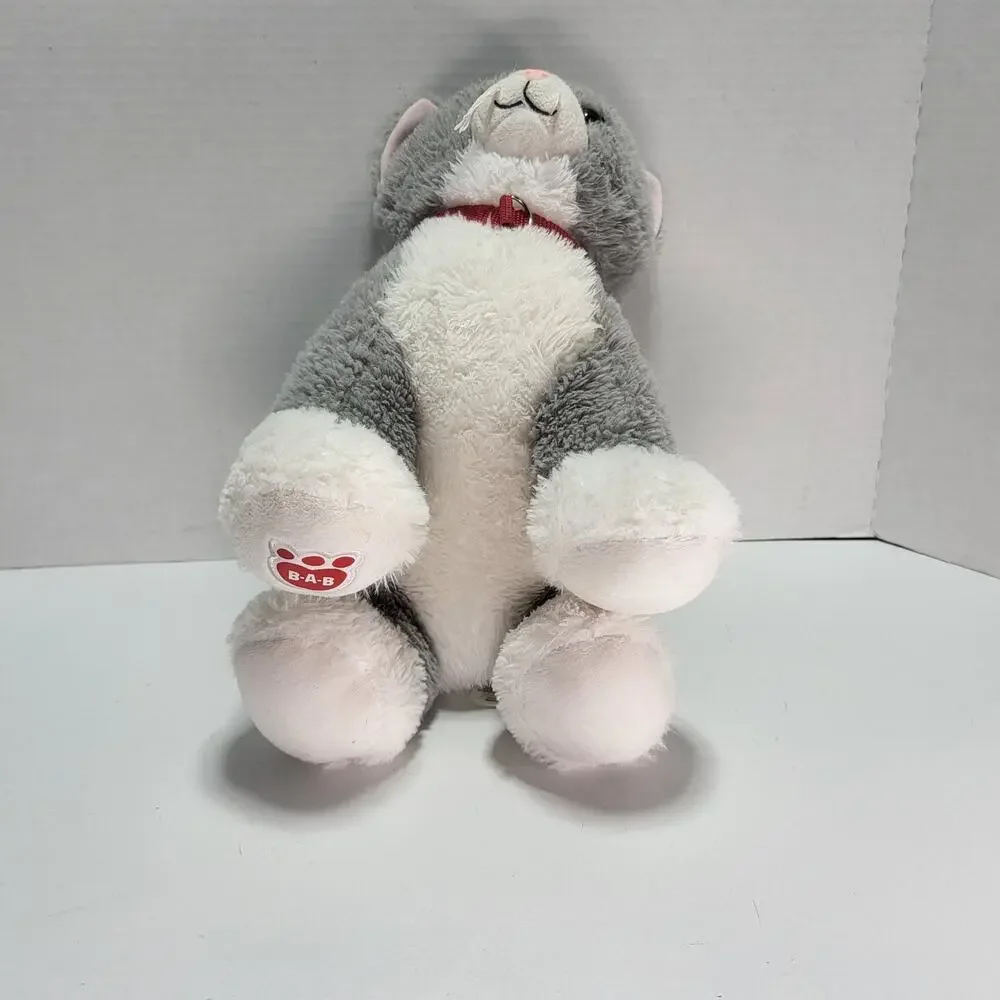 Build A Bear Promise Pets Gray White‎ Kitty Cat Plush Red Collar Green Eyes
